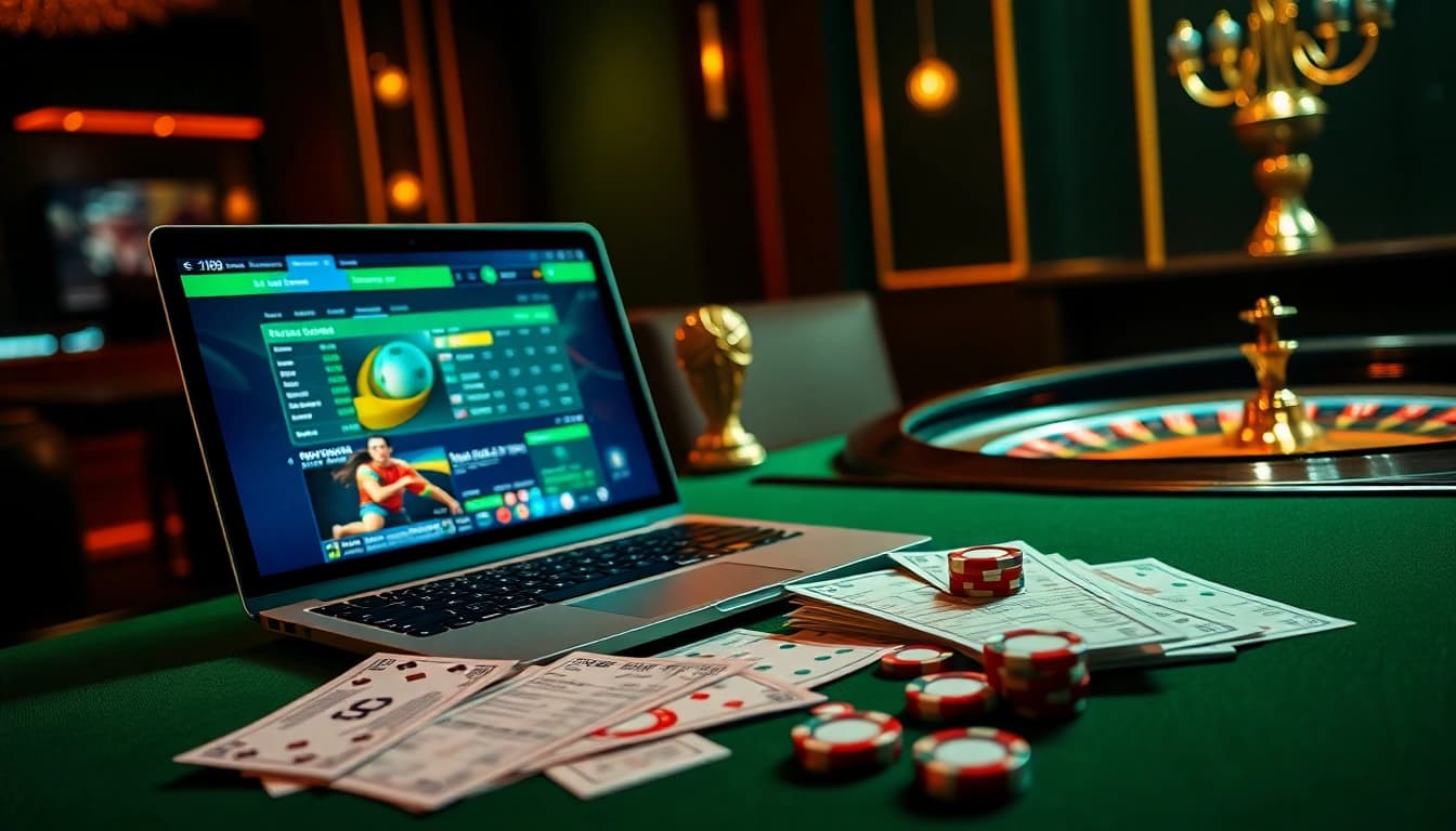 Situs Judi Bola Piala Dunia 2028 betting experience showcased on a digital interface with vibrant casino elements.