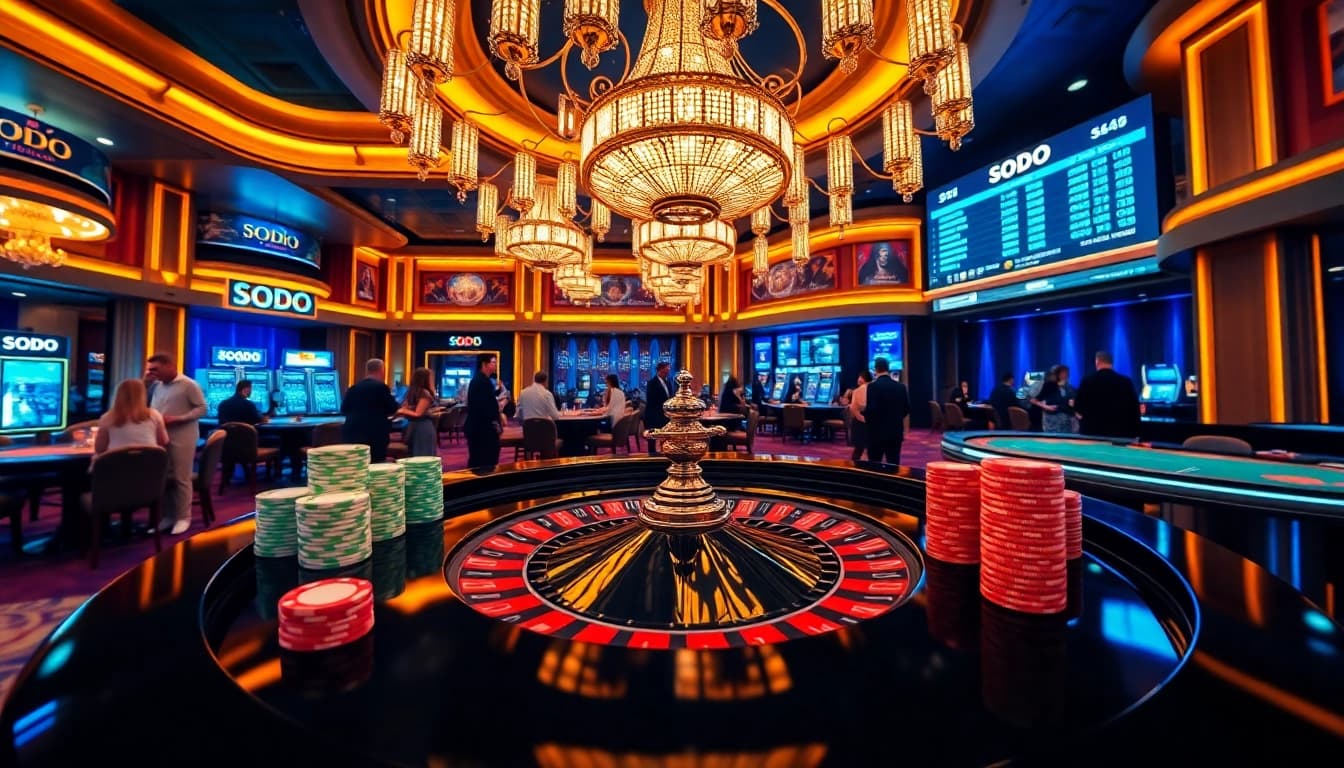 SODO-themed casino scene with people enjoying roulette and vibrant betting action.