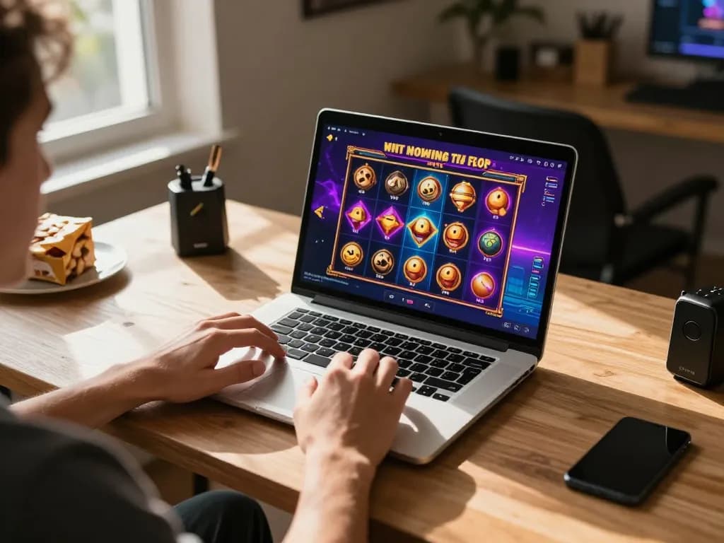 Experience thrilling online gaming at MM88 with exciting slot games on a laptop.