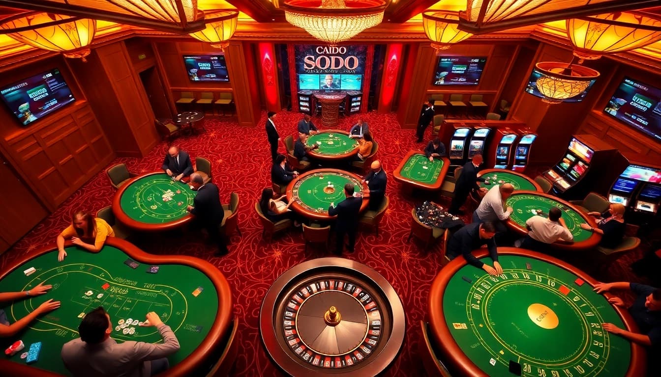 Players enjoying games at SODO CASINO with vibrant tables and colorful chips.