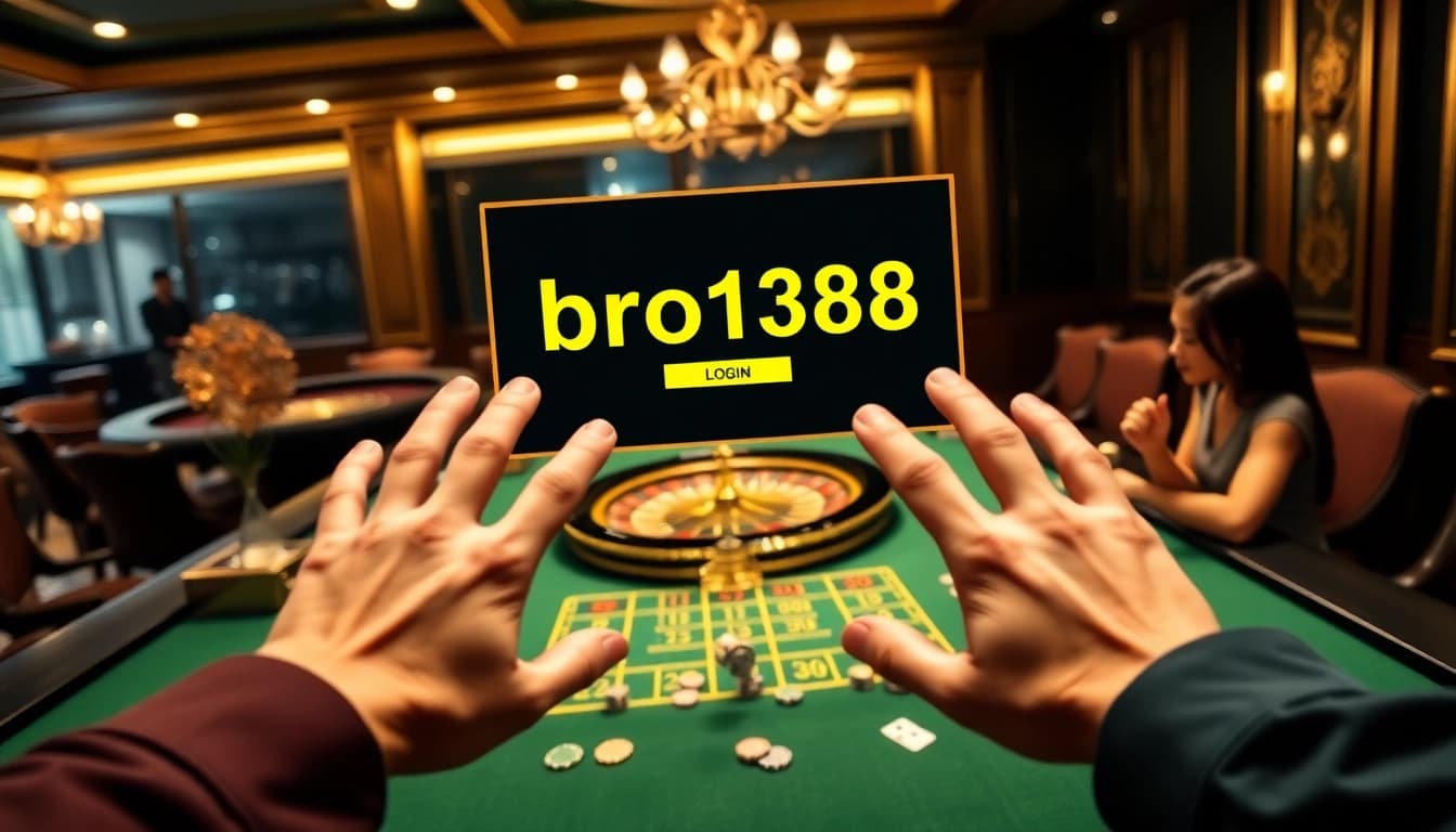 The vibrant scene showcasing players engaging with the bro138 login online gambling interface at a luxurious casino.