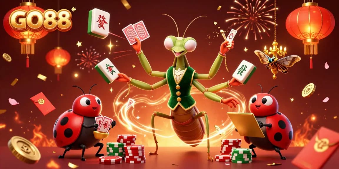 GO88's vibrant casino scene showcases thrilling gameplay with animated characters and festive elements.
