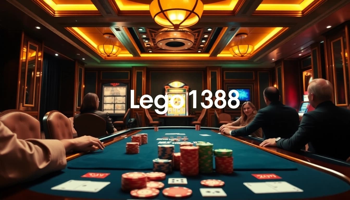 Players engaging intensely at a poker table in an upscale casino, embodying the spirit of lego138.