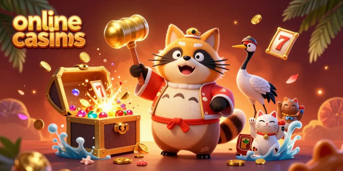Experience thrilling adventures at online casinos with this vibrant 3D illustration showcasing lucky symbols and wealth.