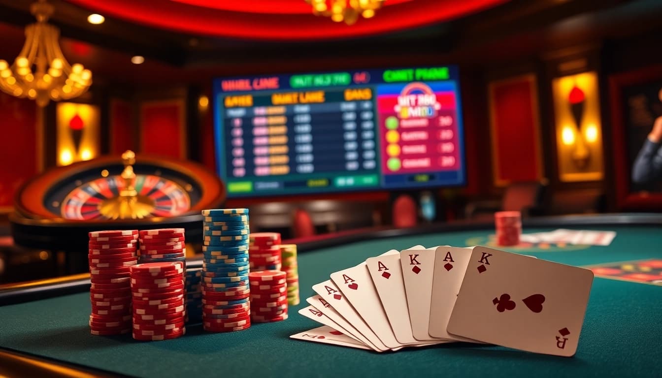 Experience high-stakes excitement with betting on MM88, showcasing poker chips and cards.