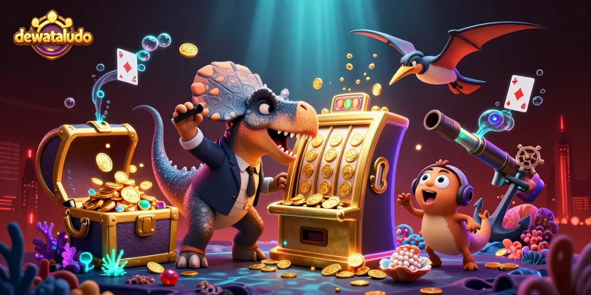 Bermain dewataludo dengan dinosaurus pachycephalosaurus dan mesin slot mengeluarkan koin jackpot di kasino bawah laut.