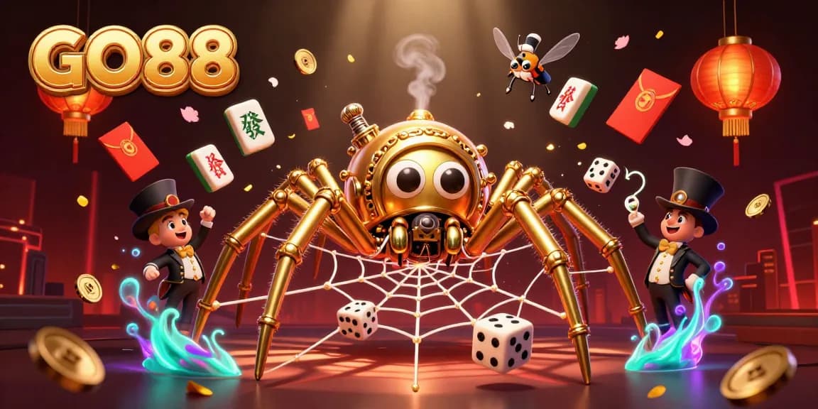 Experience the vibrant GO88 gaming ecosystem with captivating casino elements and immersive 3D illustration.