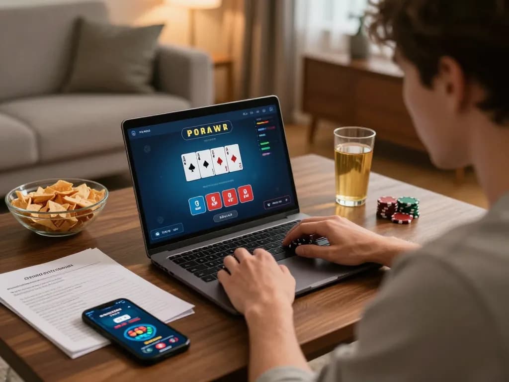 Player experiencing an immersive RIKVIP online poker game in a cozy home setting.