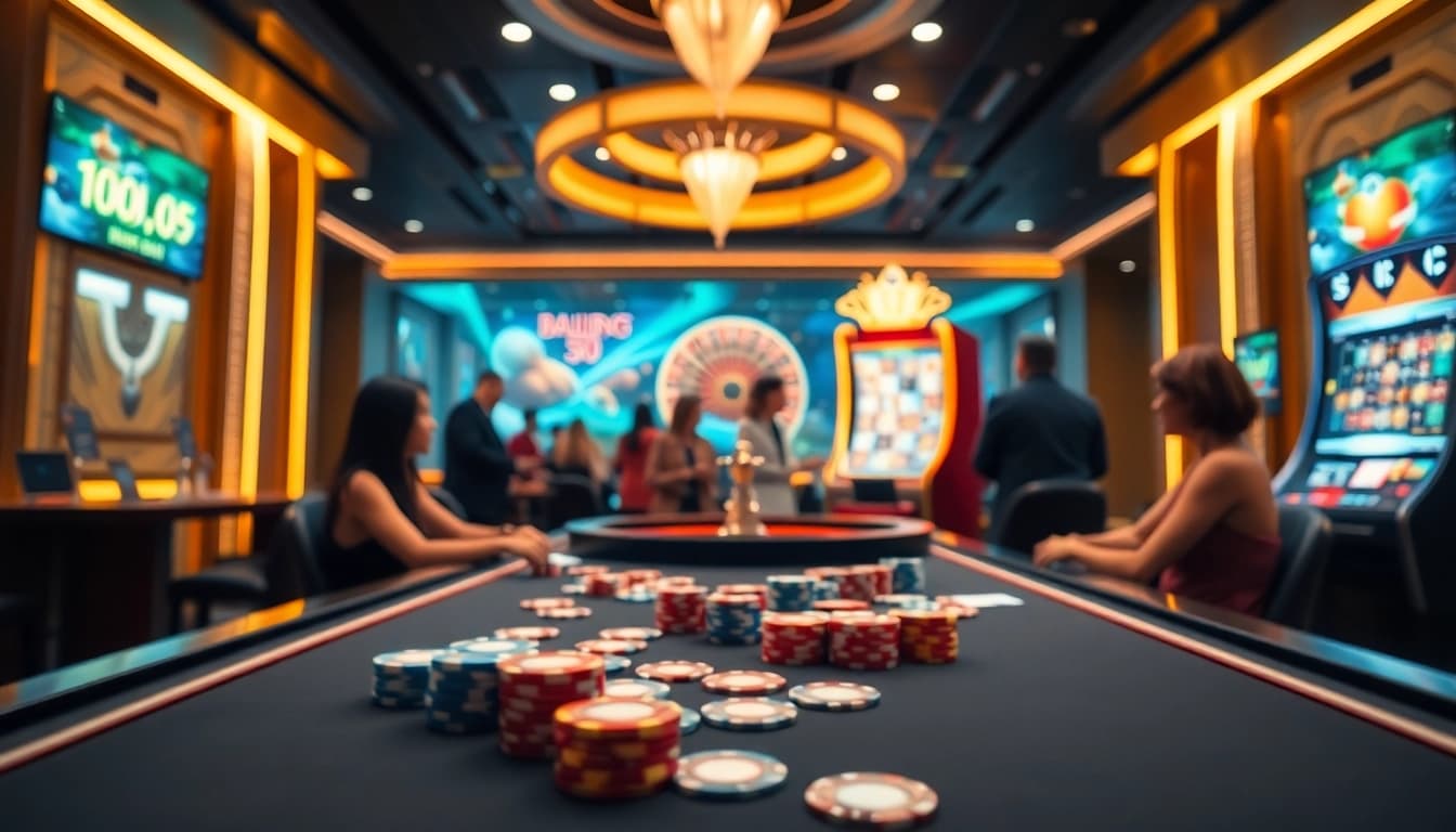 Engaging gambling scene at https://rr88.auction/ showcasing excitement with poker table and roulette wheel.