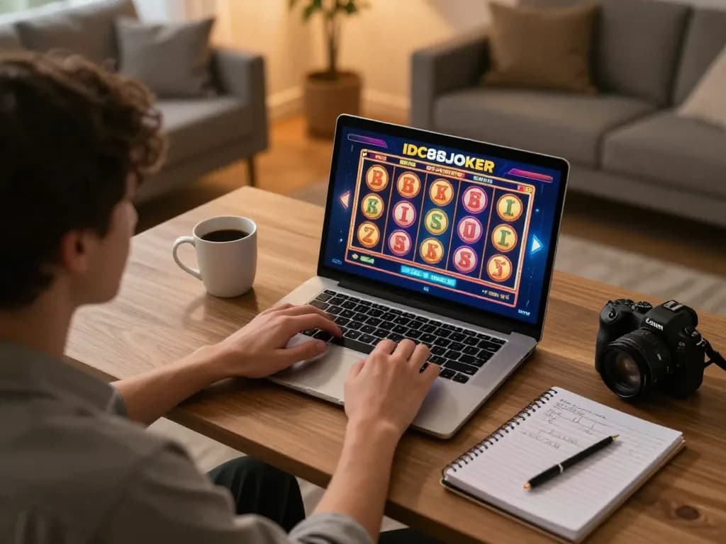 Engaging online gambling session on IDC88JOKER platform featuring vibrant slots on screen.