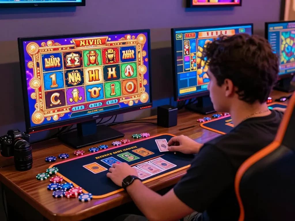 Kuwin player enjoying the exciting Aztec Nổ Hũ slot game with vibrant graphics and gaming chips.