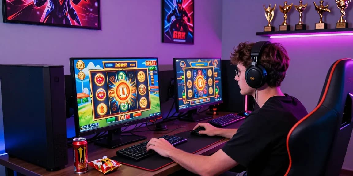 Player immersed in bonus buy slots gaming experience with vibrant graphics and snacks nearby.