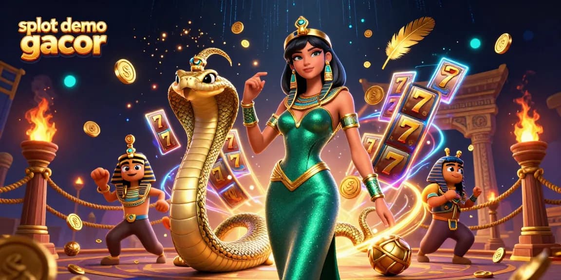 Experience the slot demo gacor with an engaging scene of dynamic characters and gaming elements in vibrant 3D.