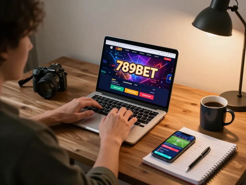 Person engaged with 789bet on a laptop, showcasing online gambling strategy and enjoyment