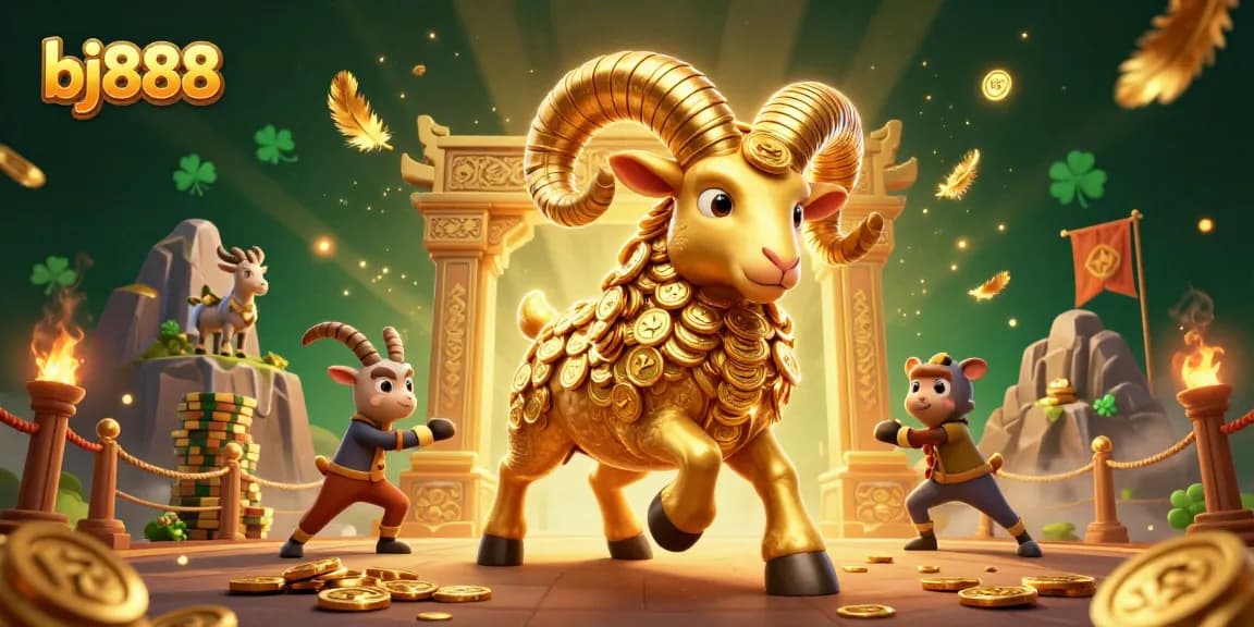 Experience thrilling gameplay with BJ888's dynamic casino scene featuring an iconic golden ram.