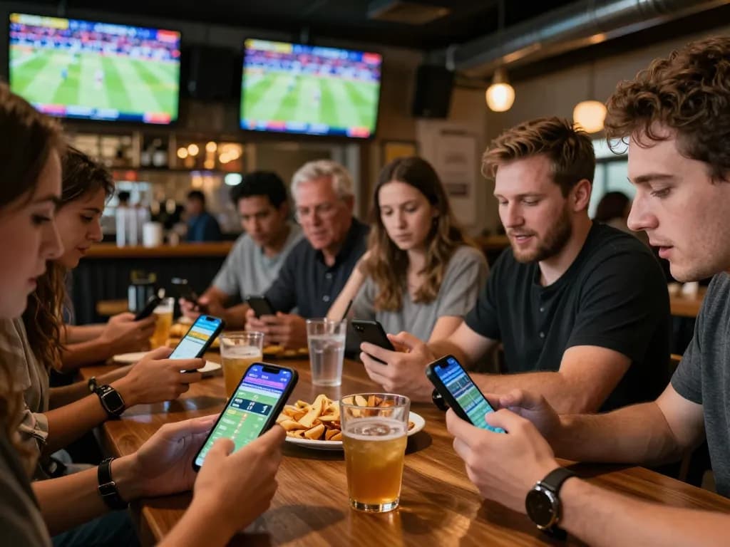 Bet on live sports at 88aa, engaging patrons celebrating game wins at an exciting sports bar