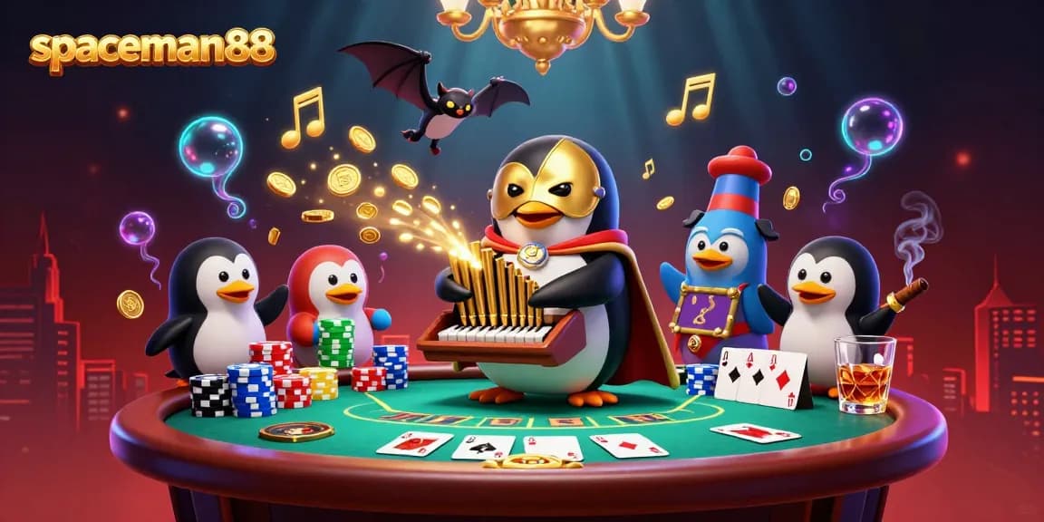 Play exciting games at spaceman88 with a lively casino illustration showcasing winning moments.