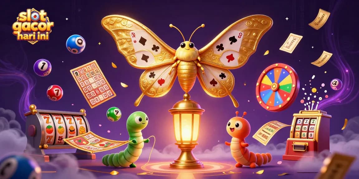 Play slot gacor hari ini with vibrant 3D illustration featuring an enchanting moth and dynamic casino elements.