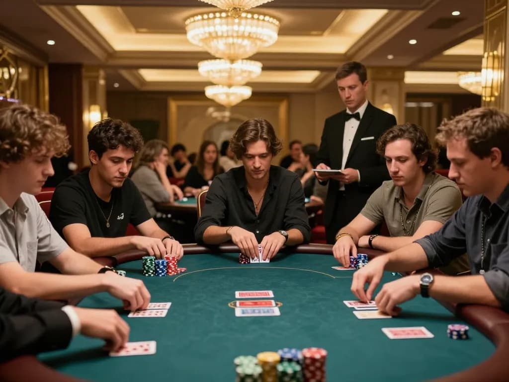 Engaged players at trang chủ 789win action-packed poker game in a luxury casino.