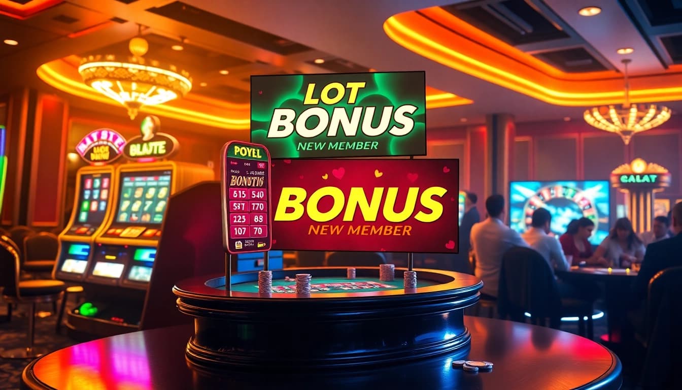 Playing at the slot machine with a slot bonus new member offer in a luxurious casino setting.