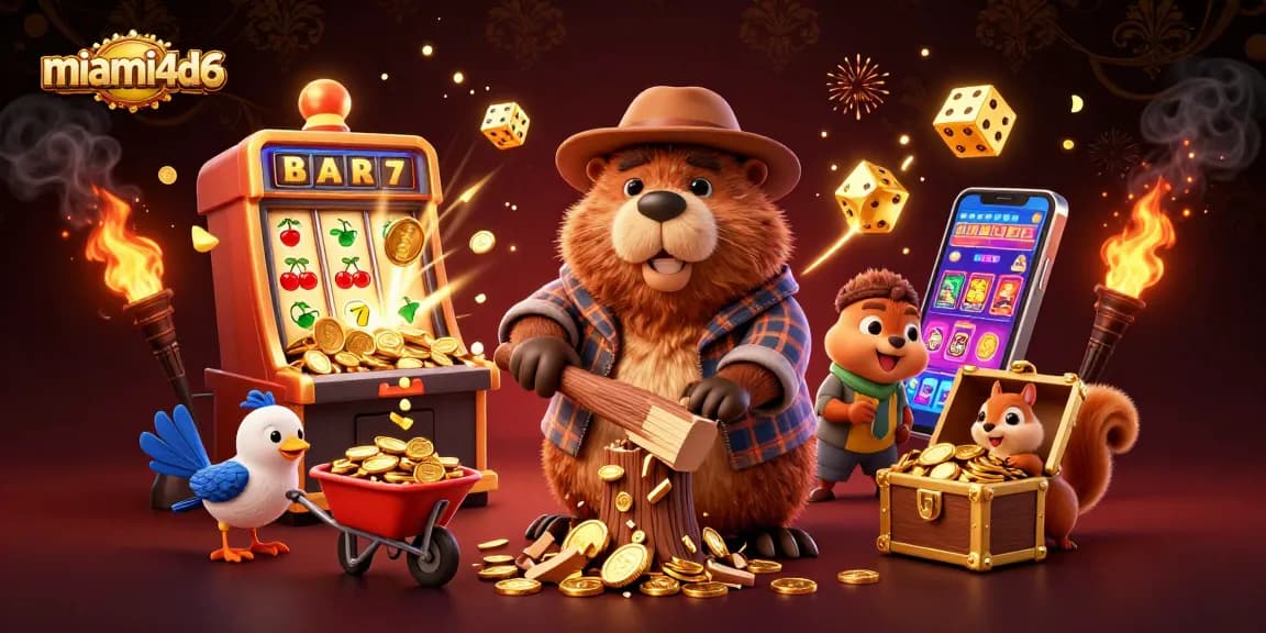 Spin to win with miami4d6 as the 3D cartoon forest scene celebrates golden jackpots and magical gaming elements.