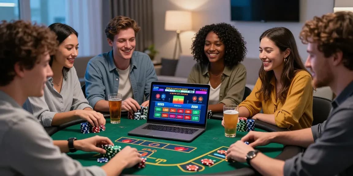 Exciting credit card casino gaming scene highlighting scoarch.org.uk with diverse players enjoying online gambling in a cozy environment.