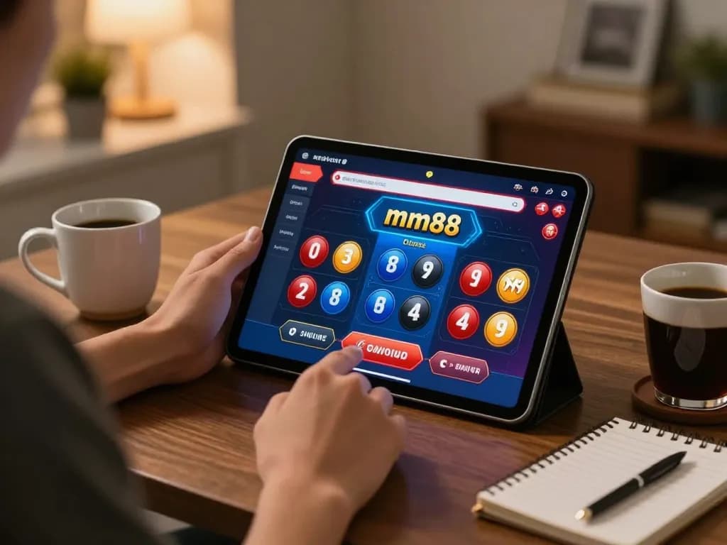 Engaging mm88 casino gaming on tablet at cozy home setup.