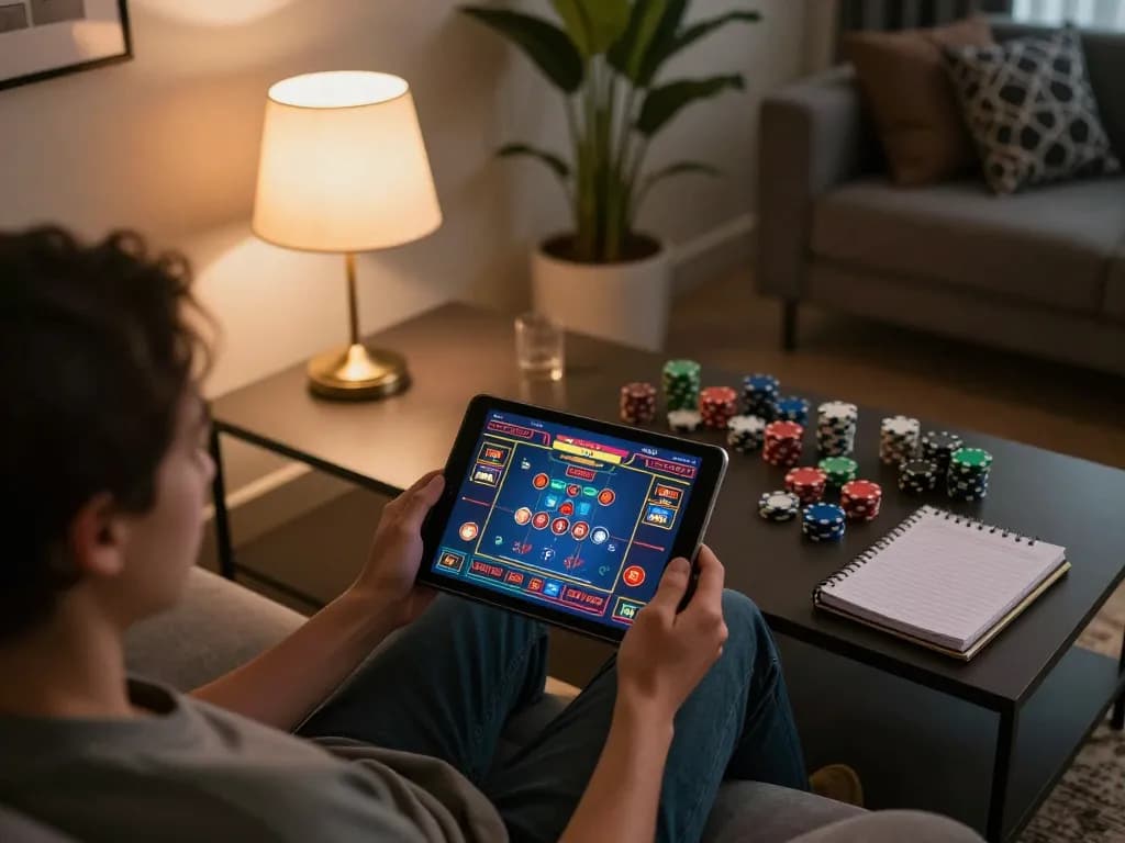 Enjoying online casino gaming on a tablet, showcasing botanicabali-themed gameplay