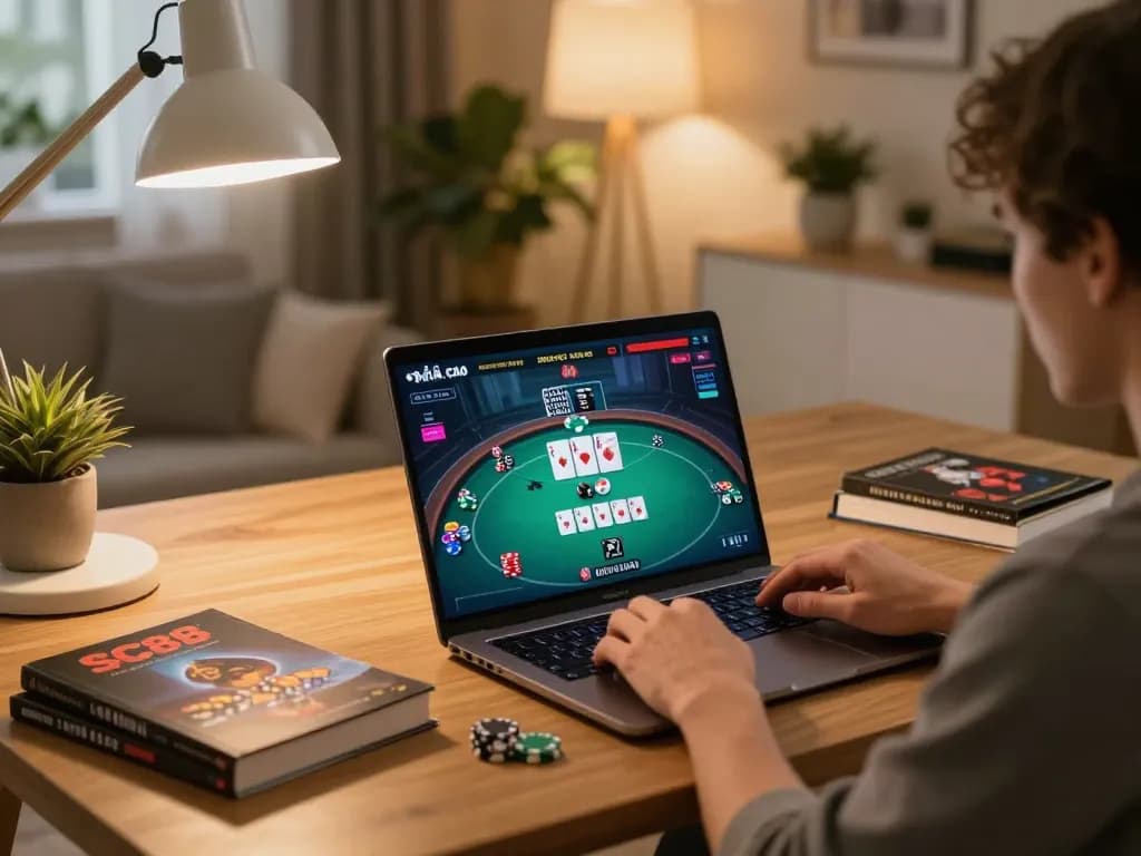 Experience dynamic online gameplay at nhà cái SC88 with a player engaged in poker strategies at home