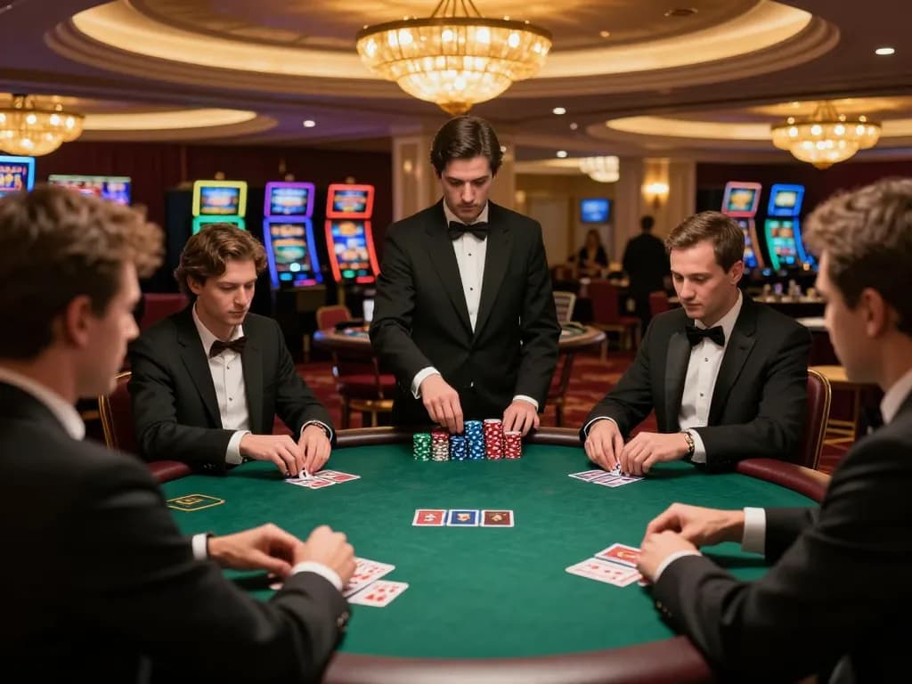Players engaging in a strategic poker game at a luxurious casino, showcasing 11-hd entertainment.