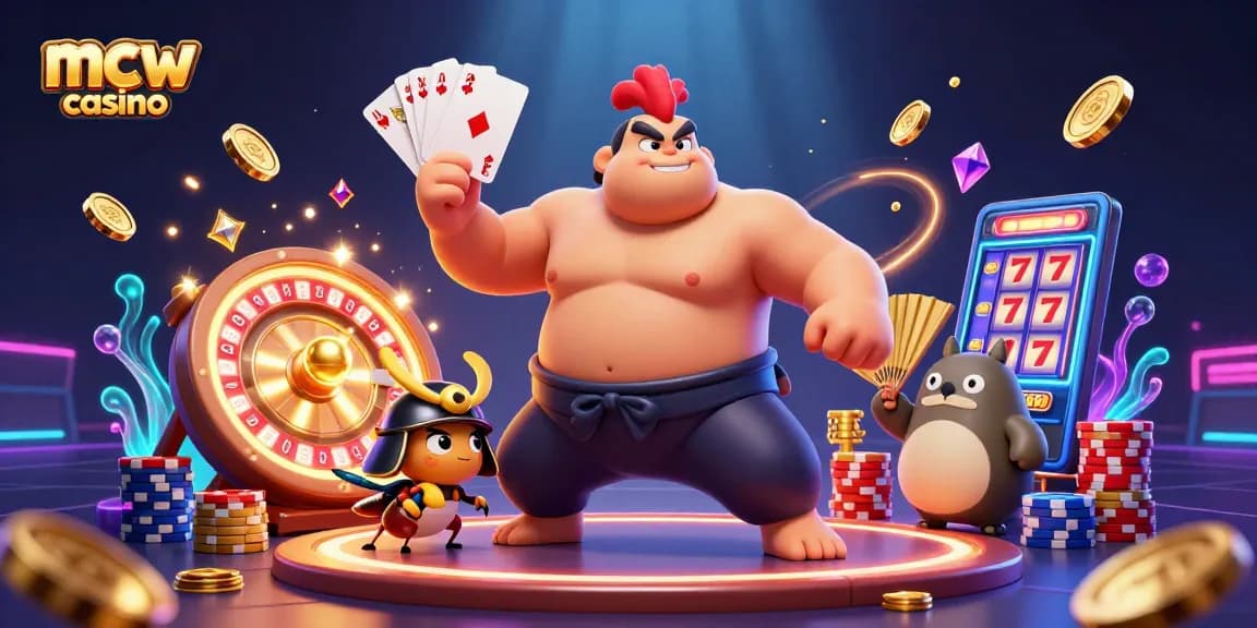 Engage with the mcw casino experience featuring a sumo wrestler rooster, fighting cricket, and tanuki announcer.