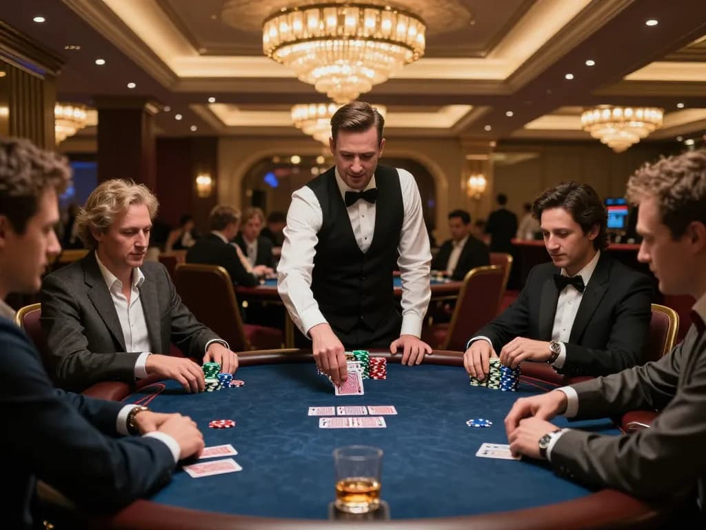 Enjoying intense gameplay at NK88 poker table in luxurious casino