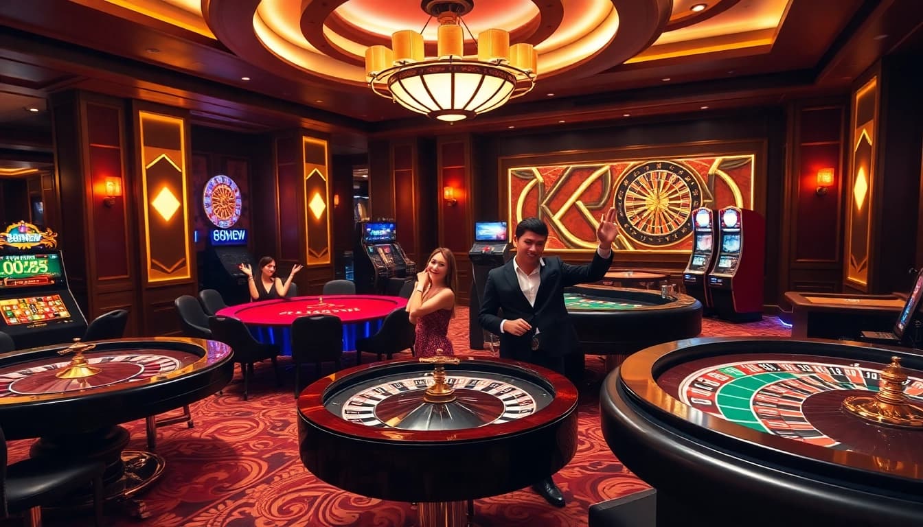 Experience the excitement at nhà cái 888NEW with vibrant casino elements and joyful players immersed in the action.
