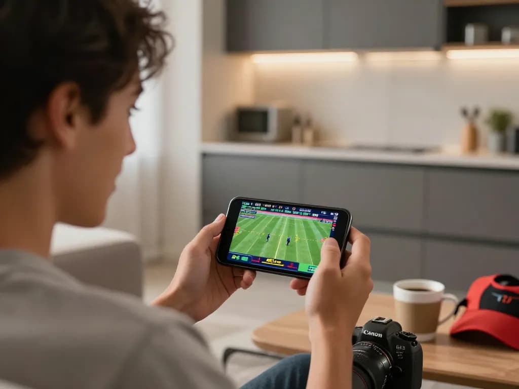 Place strategic bets on sports matches at DR88 using smartphone in modern home.