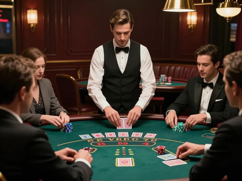 Engaged players enjoying a blackjack game at 789F casino, highlighting excitement and strategy.