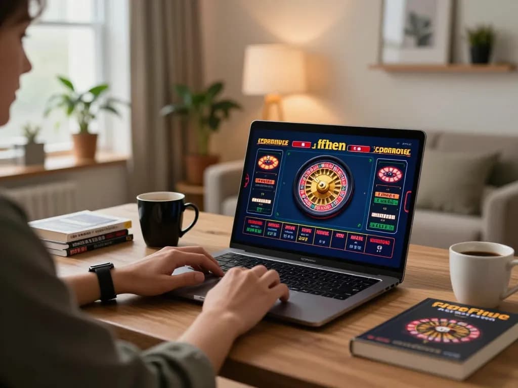 Player engaging with live dealer roulette at open88 from cozy home office setup with strategy materials.
