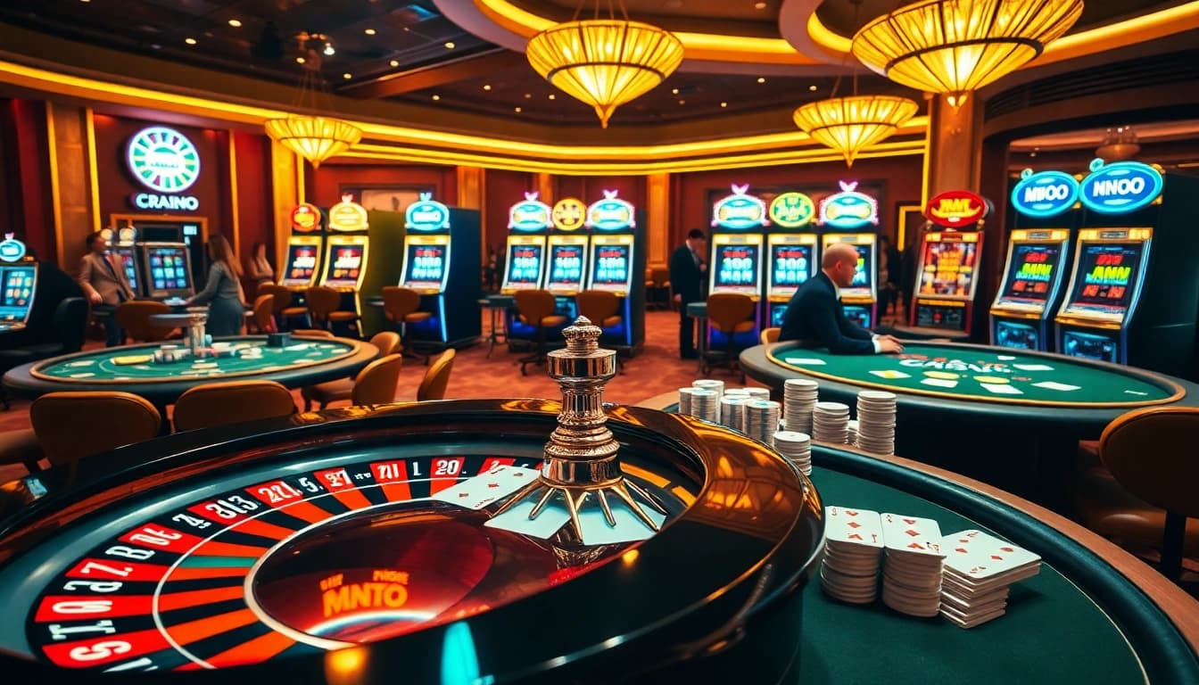 MM OO gaming excitement with a luxurious roulette table and vibrant casino ambiance.