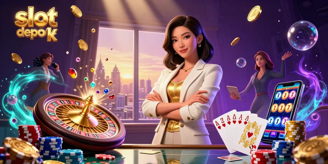 Experience thrilling gameplay with slot depo 5k as cascading gold coins and vibrant poker elements fill the scene.