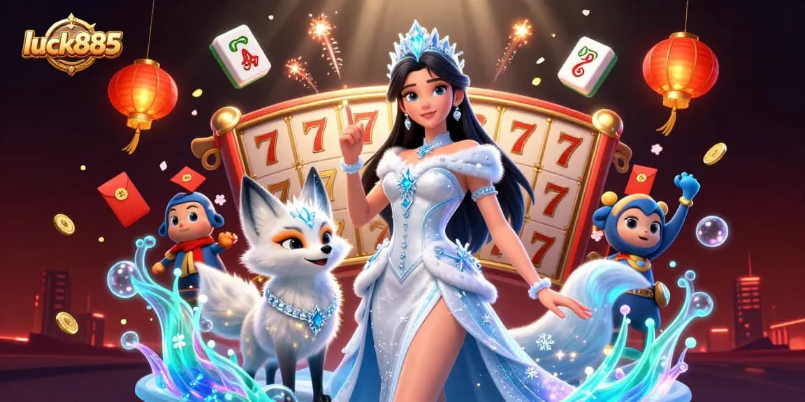 Engage with luck885's vibrant casino experience featuring slot reels and stunning characters.