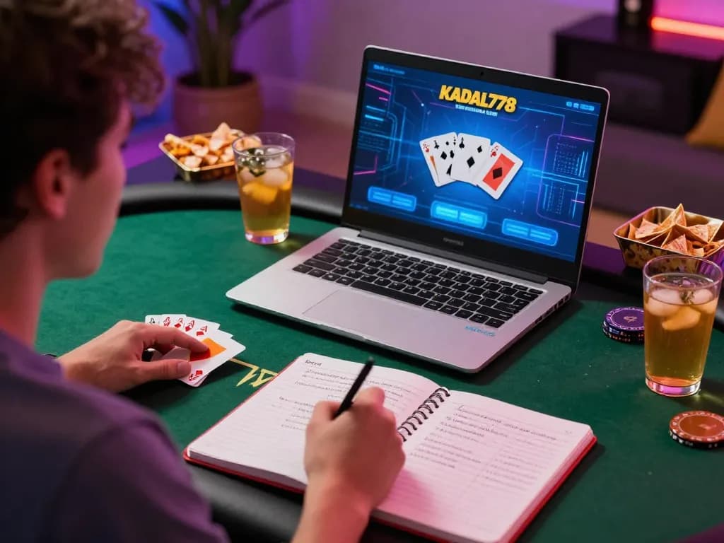 KADAL778 player strategizing in a cozy home gaming setup during poker session