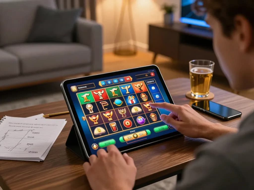 Engaging with online slots, demonstrating bonus new member 100 opportunity in a cozy gaming setup.