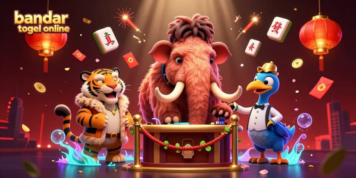 Experience the thrill of bandar togel online with a 3D illustration featuring vibrant characters and casino elements.