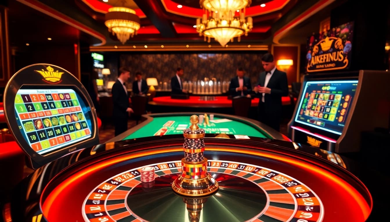 Engaging with an akun demo at a luxurious casino table, showcasing vibrant colors and excitement.