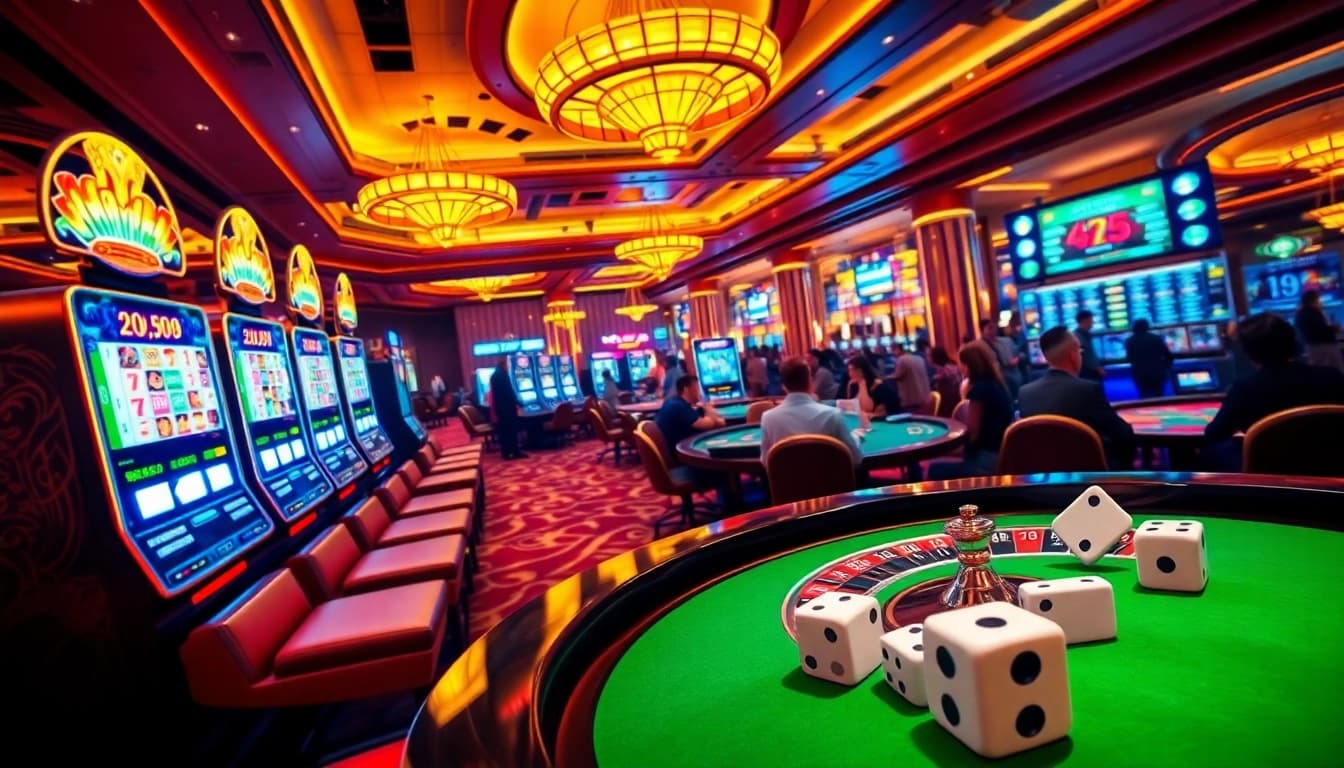 Experience the excitement at lazadatoto with vibrant casino games and engaging players in a luxurious setting.