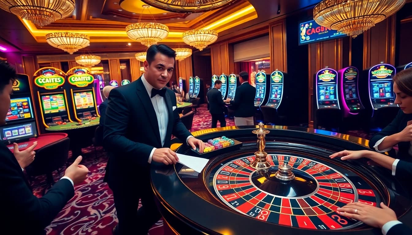 Experience excitement at https://xx88.video/ with a vibrant casino scene featuring roulette and slot machines.