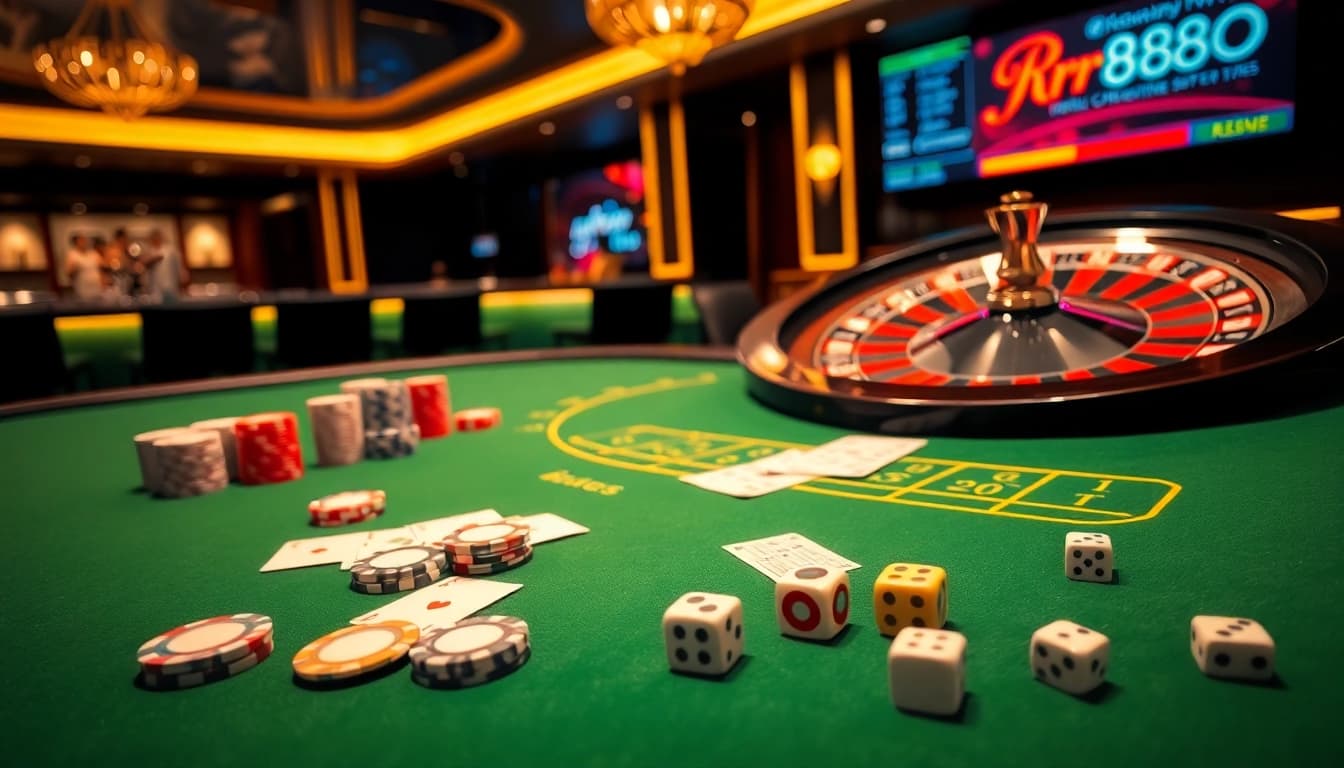 Engaging scene featuring high-stakes gameplay at a luxurious casino showcasing rr888 betting excitement and elegance.