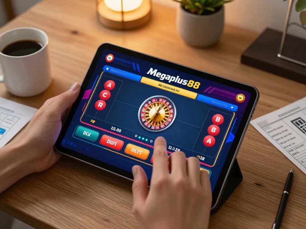 Engaging in responsible gaming with the megaplus88 online casino interface on a tablet.