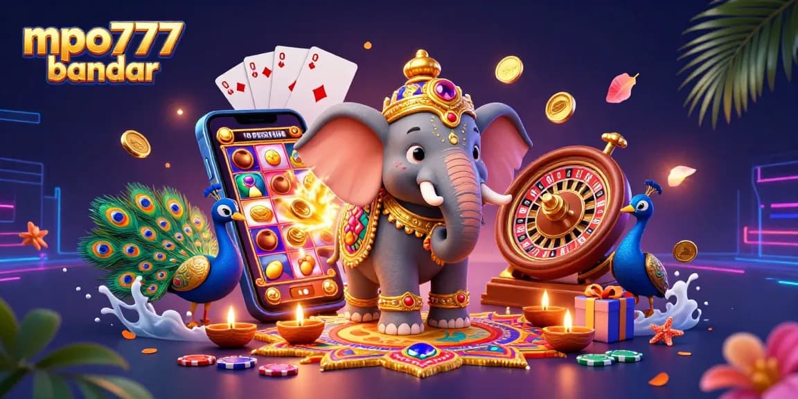 Engage with mpo777 bandar betting excitement featuring a vibrant Diwali elephant scene.
