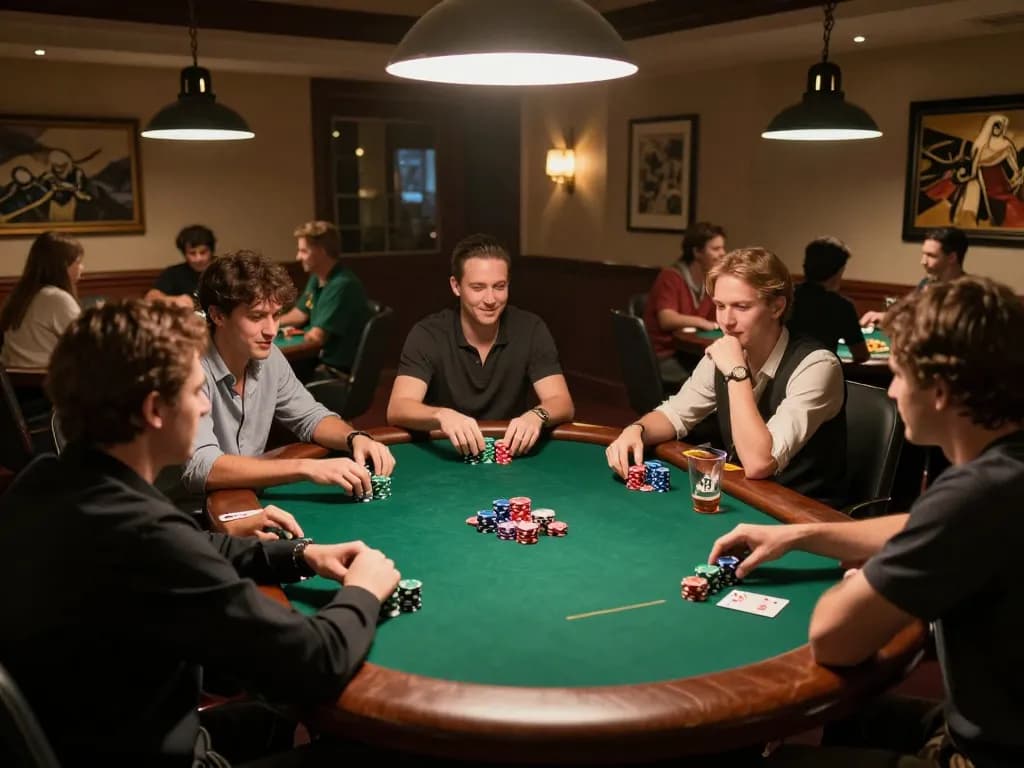 Engaged players strategizing at a poker table during game night showcasing 주소모음 link management.