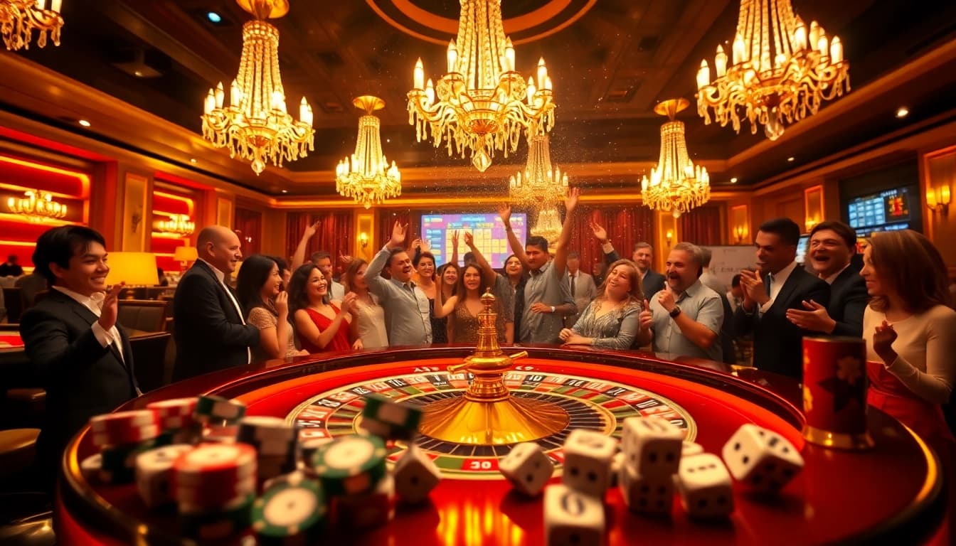 Explosion of a prize-winning lottery celebration at a luxurious casino table.